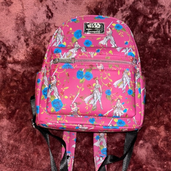 Pink Loungefly Star Wars Backpack with Blue Floral Design